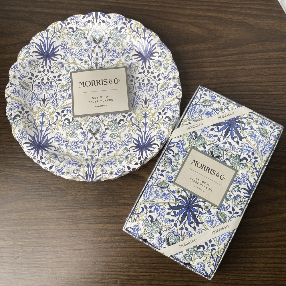 Morris & Co. HYACINTH 9" Paper Plates (16) & Guest Napkins (32)